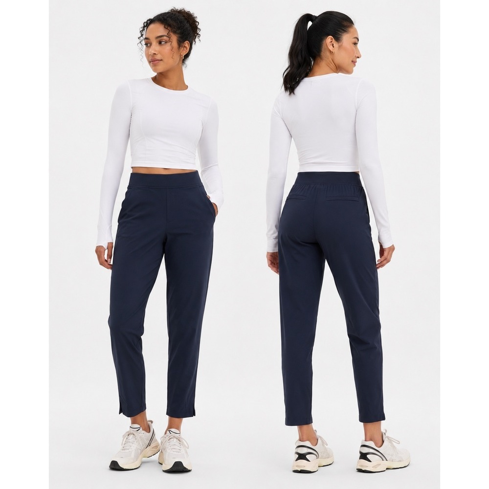 Athleta Brooklyn Ankle Navy Blue High Rise Tapered Travel Pants Size 2